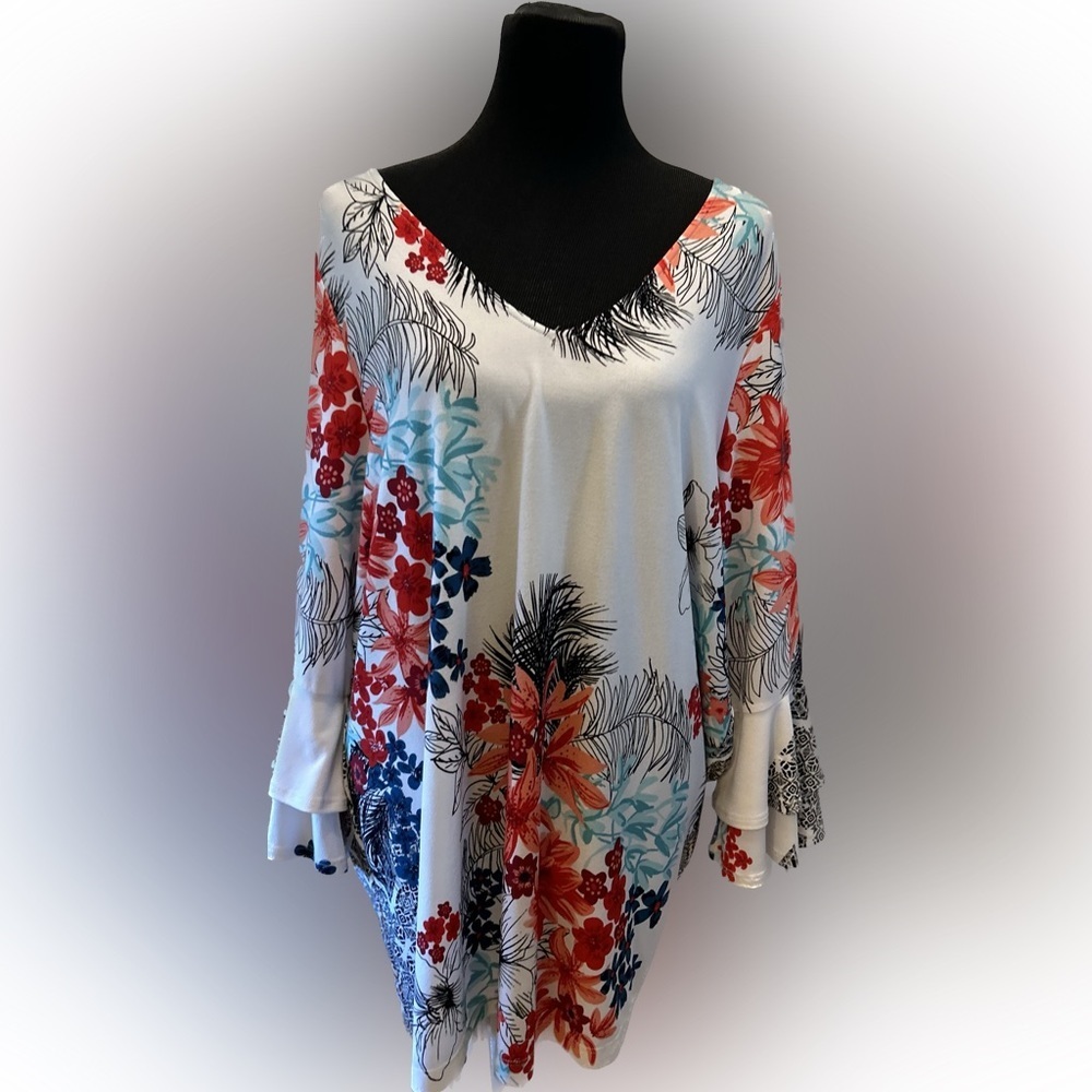 $19 sale leota Women’s white Floral Plus 2X tunic 0119 Bohemian boho